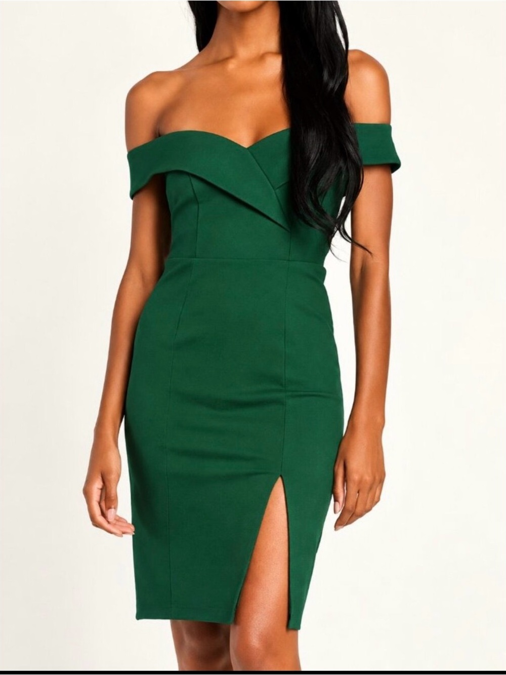 Lulus NEW Classic Glam Forest Green Bodycon Off Shoulder Dress SZ Medium